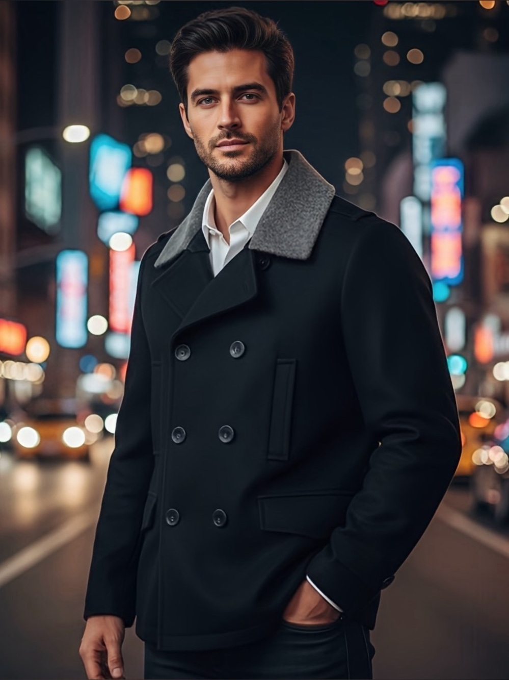 Kenneth Cole New York Men’s Wool Blend Peacoat w/ Removable Sherpa Collar–Size M